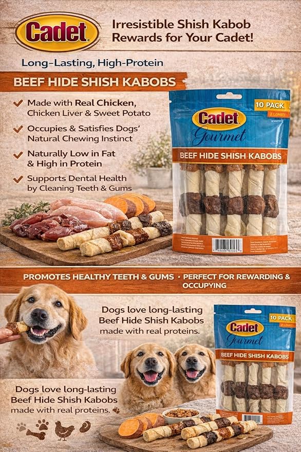 Cadet X-Large Dog Treat, 4-in-1 Beef Hide Shish Kabobs, 10 ct