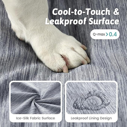 Cooling Dog Bed for Large Medium Size Dogs, Q-Max >0.4 Summer Cool Orthopedic Pet Sofa Bed with Sides, Bolster Anti-Slip Couch with Washable Removable Cover, L 36x27x6.5 inch, Dark Grey