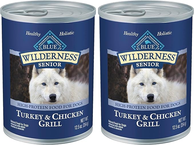 Blue Buffalo Wilderness Natural High Protein Wet Food for Senior Dogs,Turkey & Chicken,12.5-oz Cans,(Pack of 24)