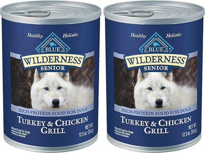 Blue Buffalo Wilderness Natural High Protein Wet Food for Senior Dogs,Turkey & Chicken,12.5-oz Cans,(Pack of 24)