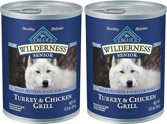 Blue Buffalo Wilderness Natural High Protein Wet Food for Senior Dogs,Turkey & Chicken,12.5-oz Cans,(Pack of 24)