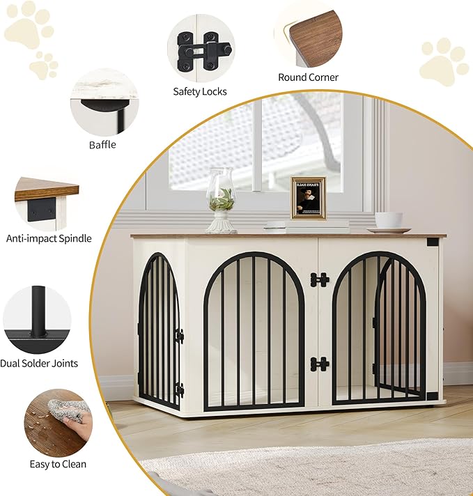 39.4" Wooden Dog Crate Furniture, Indoor Dog Kennel Dogs Cage for Small/Medium/Large Dogs, Heavy Duty Dog Crates Decorative Pet House End Side Table TV Stand, White Brown DFC84114B
