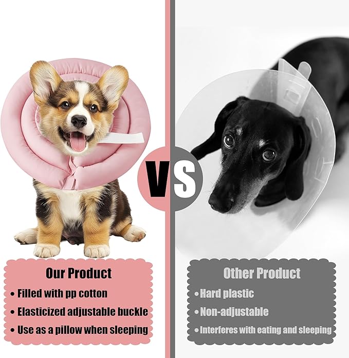 Soft Dog Cone Collar - Adjustable Recovery Cone for Small Dogs After Surgery to Stop Licking, Waterproof Elizabethan Protective Neck Donut Collar Alternative for Pet Cat Puppy (Pink, S)