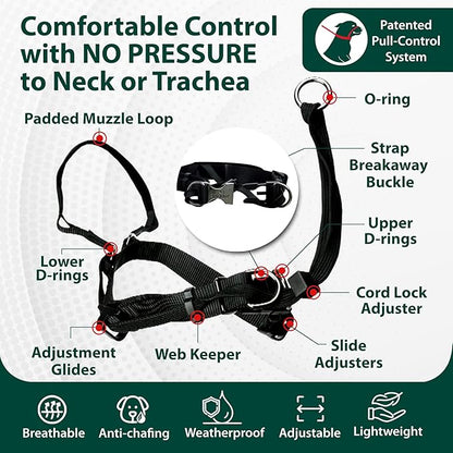 Sporn Head Halter for Dogs, No Pull Dog Harness, Durable Nylon Training Collar for Medium Breeds, No Choke Design, Padded Restraints, Adjustable Fit, Easy On/Off, Black, Medium