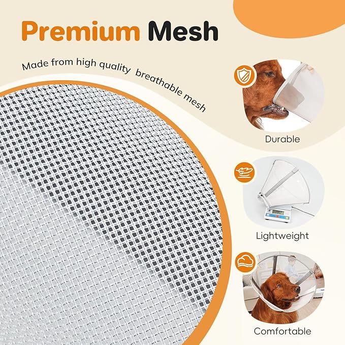 Breathable Mesh Dog Cone Collar for Surgery, Soft Elizabethan Recovery Alternative to Stop Licking,Pet Neck Collar for Large Medium Small Breeds(Light Grey,1)
