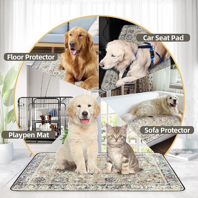 SCLOSE Washable Pee Pads for Dogs Large 2 Pack, 48" x 48" Reusable Puppy Pads Waterproof Dog Rugs, Super Absorbent, Leakproof, Dog Crate Pad, Playpen Mat, Whelping Pads, Vintage