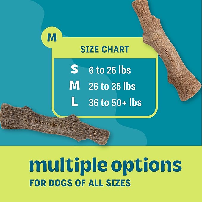 Pupstages Dogwood Calming Dog Chew Toy – Real-Wood Blend, Moderate Chewers, Medium, 7.5", 2-Pack (Natural & Hemp Flavors)