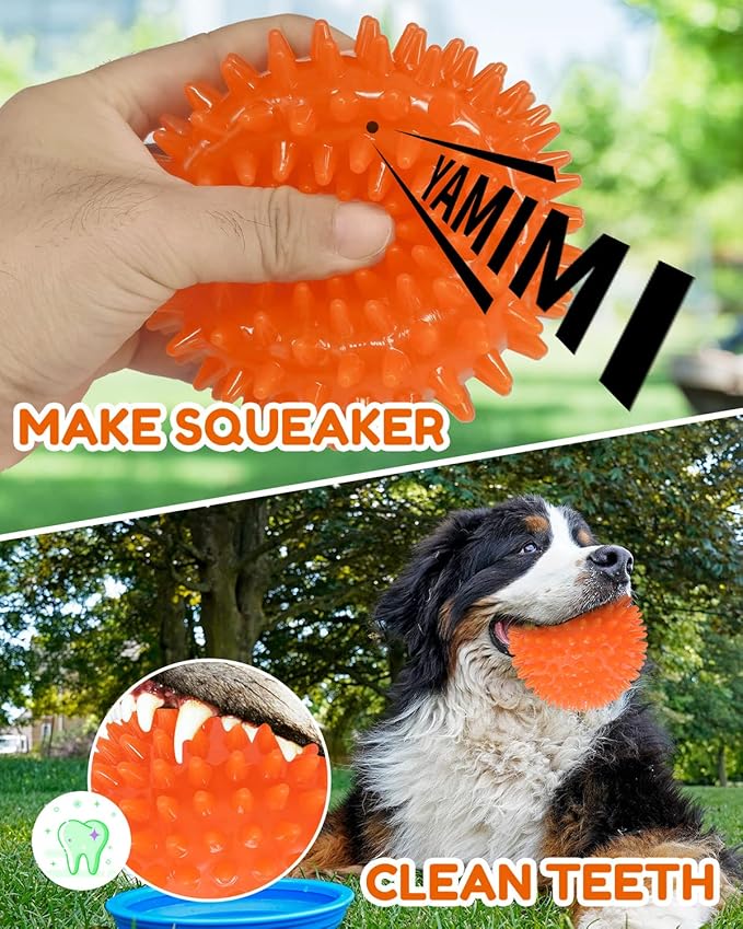 Pweituoet 4.5” Heavy Duty Squeaky Dog Balls for Medium Large Dogs, Dog Toys for Aggressive Chewers, Spike Ball Toys for Clean Teeth and Training(2 Pack)