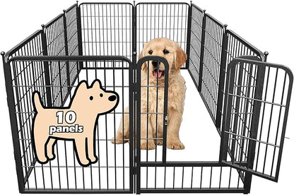 fowick 32" H x 32" W Dog Playpen 10 Panels, Black Metal Puppy Exercise Pen for Indoors & Outdoors, Foldable Animal Barrier Fence, Portable Pet Play Pen for Small Dogs & Rabbits, No Dig Fence