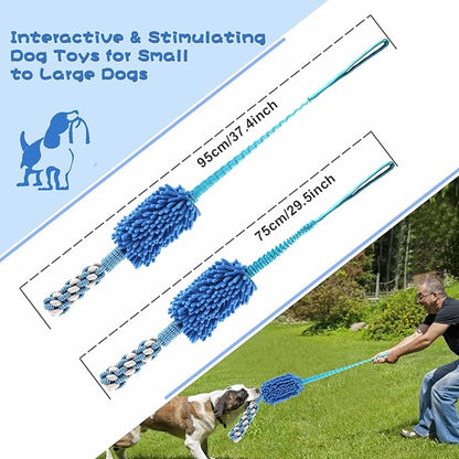 Dog Puppy Toys Dog Squeak Toys Plush Dog Toy with Dog Ropes Knots for Fun and Teeth Cleaning,Tug of War Toys, Puppy Chew Toys, Dog Rope Toys for Training Small, Large Dogs (Blue, Dog Bite Stick Toy)