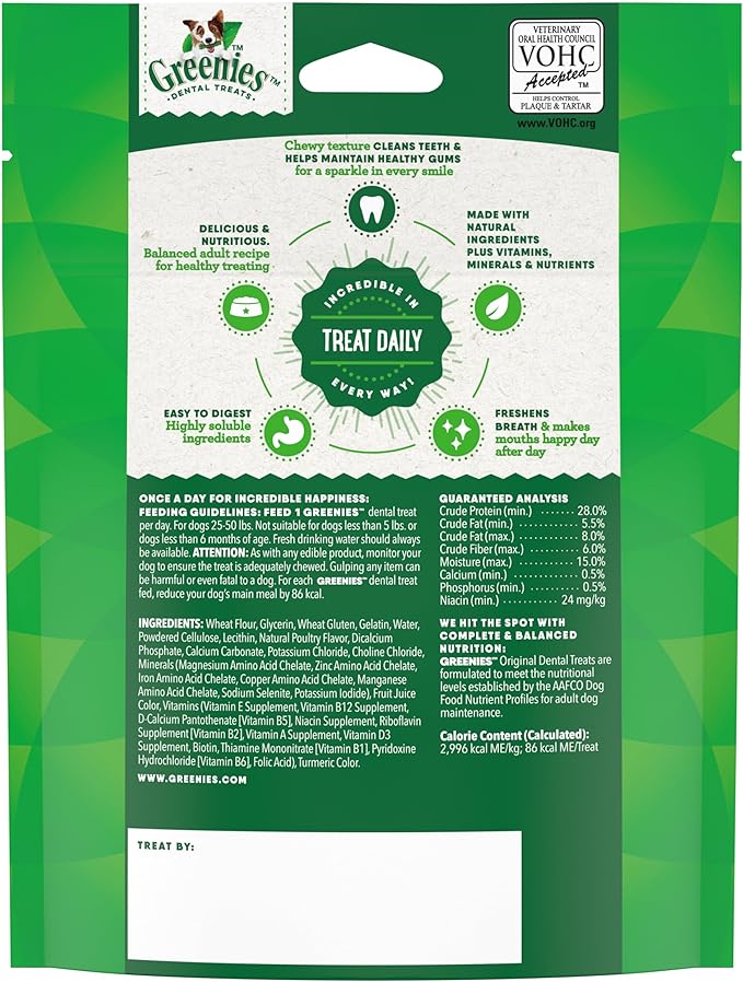 Greenies Veterinarian-Recommended Adult Natural Dental Dog Treats Regular Size, Dog Dental Chews, Original Flavor, 3 oz. Pack, 3 Count