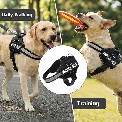MUMUPET Service Dog Vest Harness, No Pull Reflective Adjustable with Handle, Soft Breathable Padding for Large Dogs, 2 Removable Velcro Patches (Black, L)