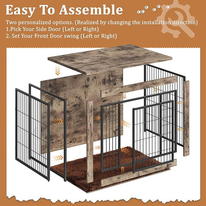 Greesum Modern Dog Crate Furniture That Doubles as a Side Table - Sturdy Wooden Kennel with Double Door Design, Equipped with Soft Cushion & Chew-Resistant Resign, Suitable for Dogs