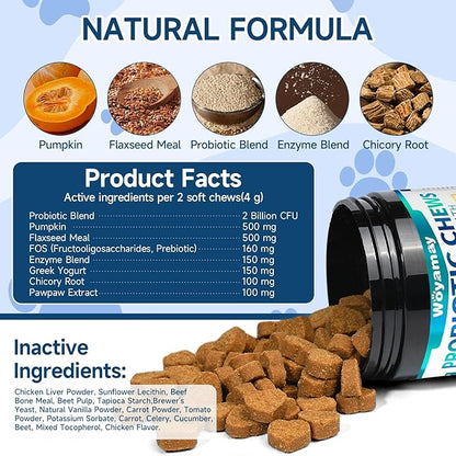 Woyamay Dog Probiotic for Dogs, 200 Soft Treats Dog Probiotics for Digestive Health & Immune System, Probiotic Chews for Dogs, Support Gut Health|Itchy Skin|Diarrhea|Gas Relief Treatment
