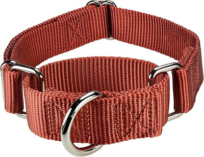Mikivery Martingale Dog Collar Nylon Adjustable and Safety Training Colourful Comfortable Metal Buckle Pet Collars for Small Medium and Large Dogs(Brick Red,L)