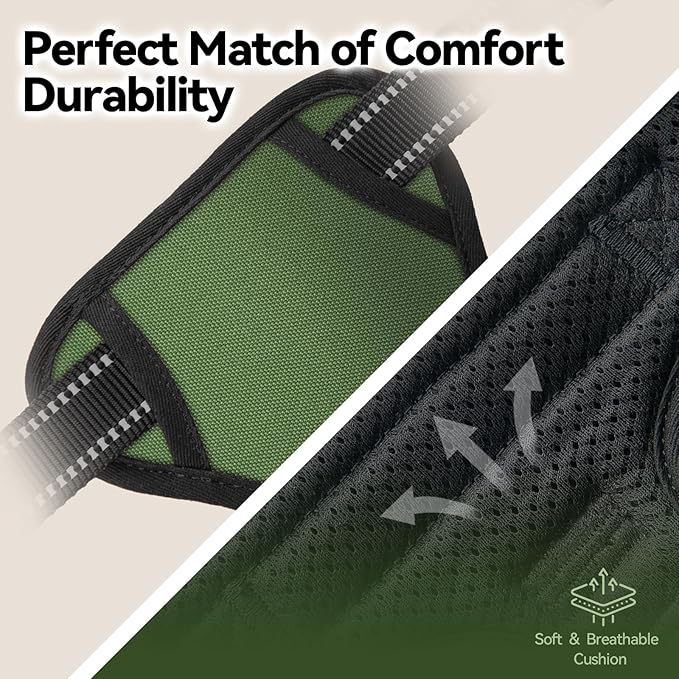 PHOEPET No Pull Dog Harness with Handle Front & Back Clip, Easy on Lockable Snap Buckle at Neck, Adjustable Reflective Vest with Handle for Small Medium Large Dogs (L, Misty Green)