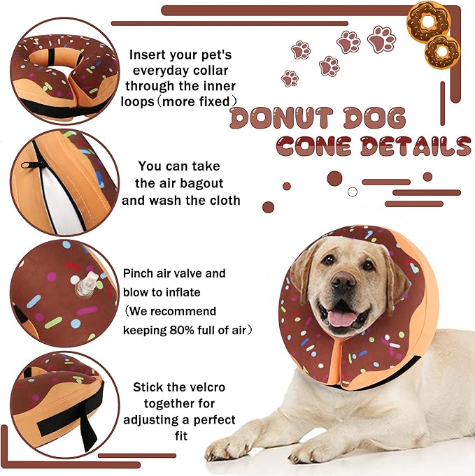 Recovery Donut Collar for Dogs & Cat,Inflatable Dog Cone Collar Alternative After Surgery,Soft Dog Cone for Large Medium Small Pet, Adjustable Pet Neck Donut(Brown,Large)