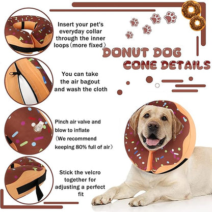 Recovery Donut Collar for Dogs & Cat,Inflatable Dog Cone Collar Alternative After Surgery,Soft Dog Cone for Large Medium Small Pet, Adjustable Pet Neck Donut(Brown,Large)