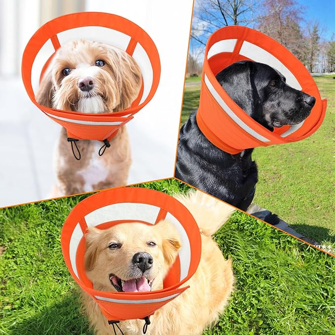 SAWMONG Soft Cone for Dogs – Large Dog Recovery Collar, Adjustable E-Collar to Stop Licking After Surgery (L, Orange)