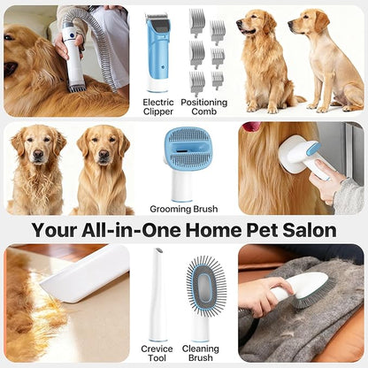 buenkee Dog Grooming Kit with Vacuum, 15000Pa Pet Hair Clipper and Shedding Brush, 50dB Low Noise, 2L Capacity, White