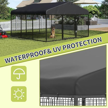 Petony 354" x 118" Large Outdoor Dog Enclosure,Heavy Duty Dog Cage with Roof,Galvanized Steel Dog Kennel Fence with Double Safety Locks