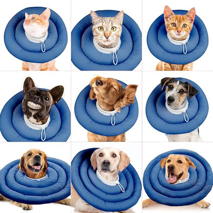 IDOMIK Dog Recovery Collar, Waterproof Soft Dog Cone After Surgery, Comfy Protective Elizabethan Collar Alternative for Dogs Cats, Adjustable Pet Neck Donut Cone Anti-Licking Biting Wounds,Navy,L