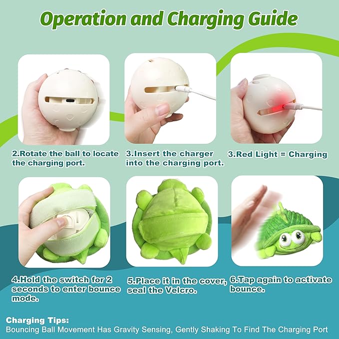 GUKCO Interactive Moving Dog Toys – Plush Chew Toy with Bouncing Ball, Music & Recording | Rechargeable Self-Play Toys for Small, Medium & Large Dogs to Keep Them Engaged (Turtle)