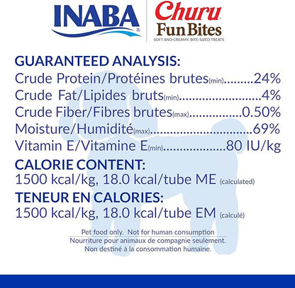 INABA Churu Fun Bites for Dogs, Soft & Chewy Baked Chicken Wrapped Filled Dog Treats with Vitamin E, 0.42 Ounces per Tetra, 8 Tetras per Box, Chicken with Cheese Recipe