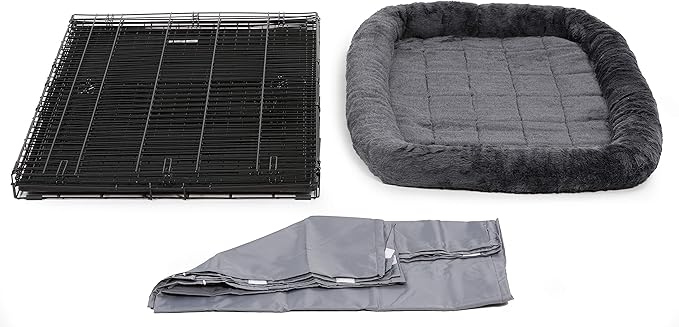 MidWest Homes for Pets Double Door 48-inch Dog Crate Kit, Bundle Includes a Two-Door Cage, Matching Gray Bed and Crate Cover, For Extra-Large Sized Breeds