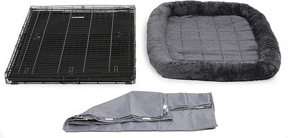 MidWest Homes for Pets Double Door 48-inch Dog Crate Kit, Bundle Includes a Two-Door Cage, Matching Gray Bed and Crate Cover, For Extra-Large Sized Breeds