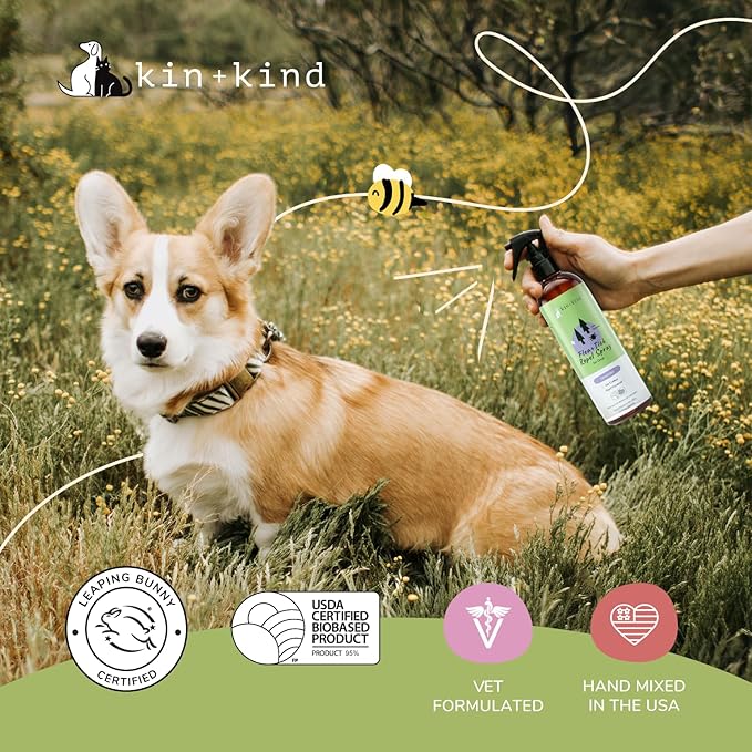 kin+kind Flea and Tick Spray for Dogs – Plant Based Flea Spray with Rosemary, Lavender & Cedarwood Oil – Pet Supplies for Bugs and Pests – Flea & Tick Pet Spray Prevention 12 fl oz