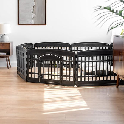 IRIS USA 24" Dog Playpen 8-Panel Pet Exercise Pen with Door Gate 83.5x83.5x24 Puppy Play Pen Indoor Outdoor Plastic Foldable Portable Pet Fence for Small Medium Dogs Puppies Multiple Pets Black