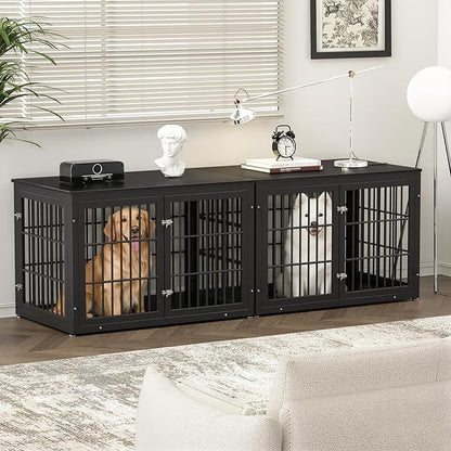 rehomerance 48 Inch Heavy Duty Dog Crate Furniture for Large Dogs, Decorative Pet House End Table, Extra Large Wooden Cage Kennel Furniture Indoor, Black