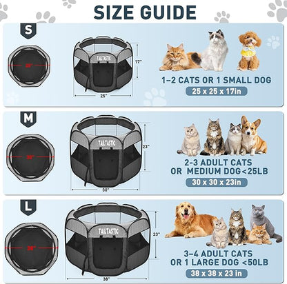 Large Cat Playpen for Multiple Cats, Extra Spacious Pet Tent Playground, Portable Dog Exercise Pen with Room for Toys & Bed, Indoor/Outdoor Enclosure for 2-3 Pets (Light Grey, Large)