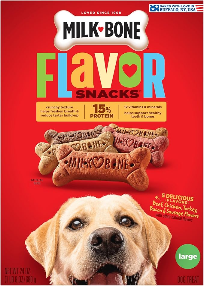 Milk-Bone Flavor Snacks Large Dog Biscuits, Flavored Crunchy Dog Treats, 24 Oz. Box