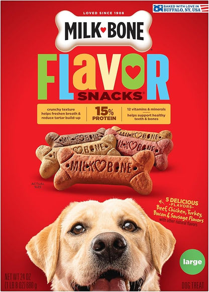 Milk-Bone Flavor Snacks Large Dog Biscuits, Flavored Crunchy Dog Treats, 24 Oz. Box