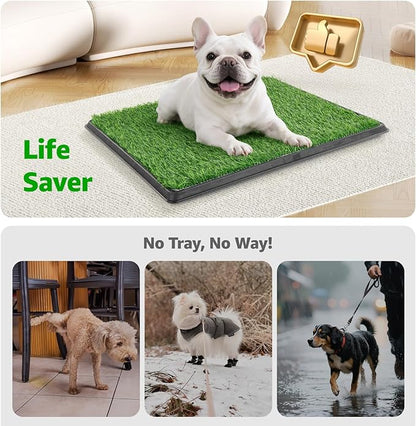 Dog Grass Pad with Tray, 45”×29” Large Dog Litter Boxes with Artificial Grass, Reusable Washable Pee Pads for Dogs, Indoor Outdoor Pet Toilet Puppy Training Potty for Balcony