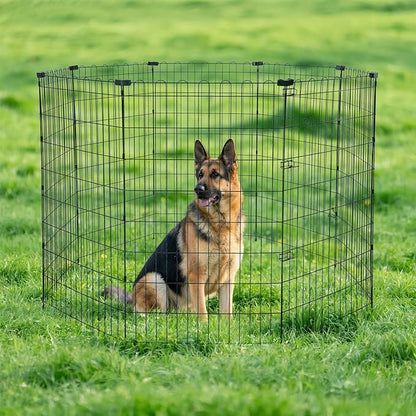 Amazon Basics Foldable Octagonal Metal Exercise Dog Playpen, Indoor/Outdoor, No Door, 8 Panels, 24 x 48 Inches, Rust-Resistant, X-Large, Black