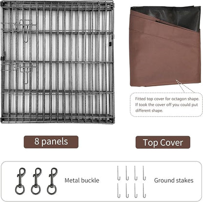 NEZUC Foldable Silver Metal Dog Exercise Playpen Gate Fence Dog Crate 8 Panels 30 Inch Height Puppy Kennels with Top Cover for Animals Outdoor Indoor (with top Cover, 8 Panels 30" H)