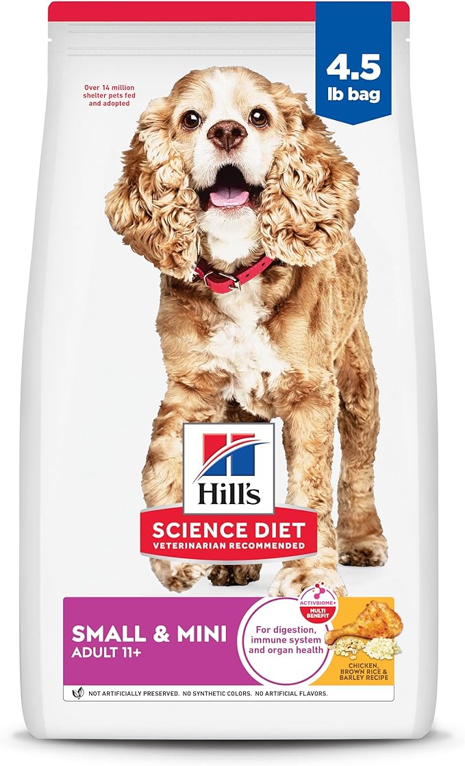 Hill's Science Diet Senior 11+ Small & Mini Dry Dog Food, Chicken, Brown Rice, & Barley, 4.5 lb. Bag