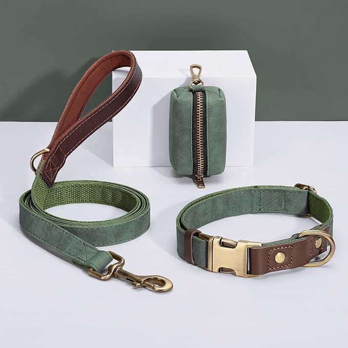 Didog Soft PU Leather Dog Collar for Large Dogs,Classic Adjustable Dog Collars with Quick Release Metal Buckle,Easy Clean and Comfortable with Nylon Lining,Green,L Neck 16-23"
