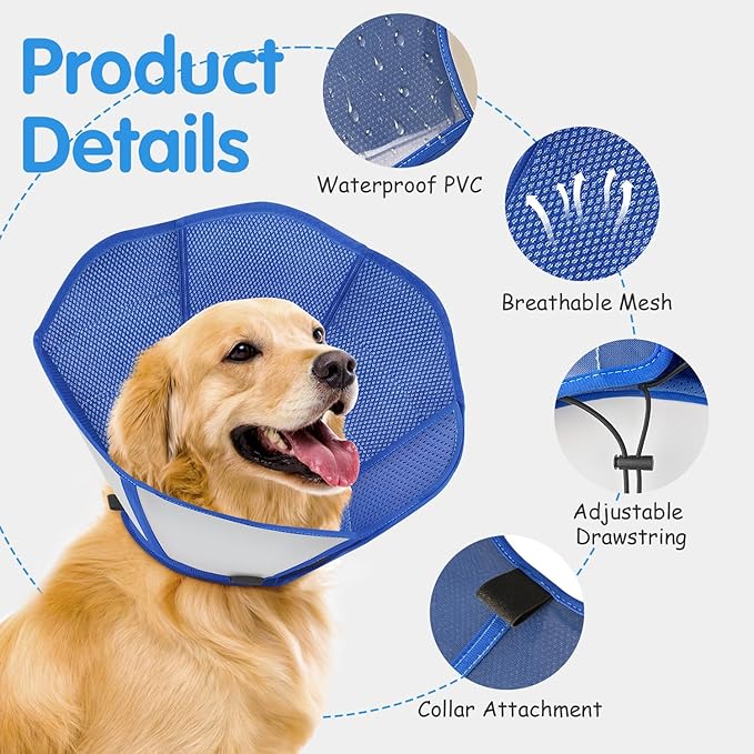 Foldable Dog Cone Collar After Surgery, Adjustable Soft Dog Cone, Soft Inner & Sturdy Protective Recovery Collar to Prevent Dogs from Licking Wounds (XL)