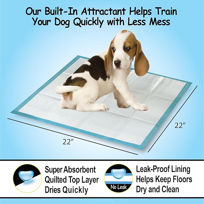Scoochie Pets Large Dog Training Pads - 100 Pack Puppy Pads, 22 x 22 Absorbent Sheets for Adult & Young Pets - Convenient Box of Leak-Proof Pee Pads for Dogs, Ideal for Home & Travel