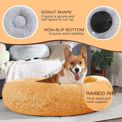 JOLLYVOGUE Dog Beds Large Sized Dog, 36 inches Calming Soft Anti-Anxiety Donut Dogs Bed, Washable Round Fluffy Cushion for Large Pets, Fits up to 80 lbs Pets