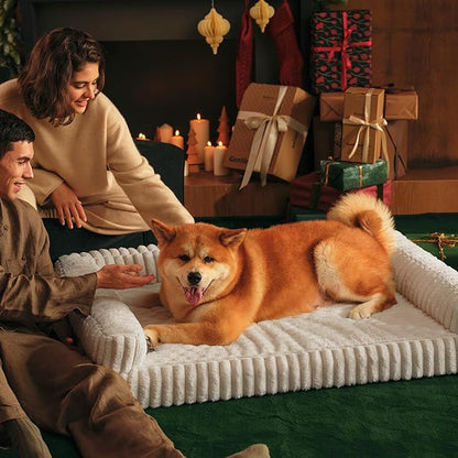Bedsure ComfyFleece™ Orthopedic Dog Bed for Medium Dogs, Waterproof Memory Foam Medium Pet Beds with Sides, Non-Slip Bottom and Egg-Crate Foam Dog Couch Sofa with Washable Corduroy Cover, Cream