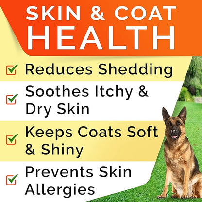STRELLALAB Omega 3 for Dogs - (540Ct) Fish Oil Treats - Allergy & Itch Relief Skin&Coat Supplement - Dry Itchy Skin, Shedding, Hot Spots Treatment, Anti Itch - Pet Salmon Oil Chews - Chicken
