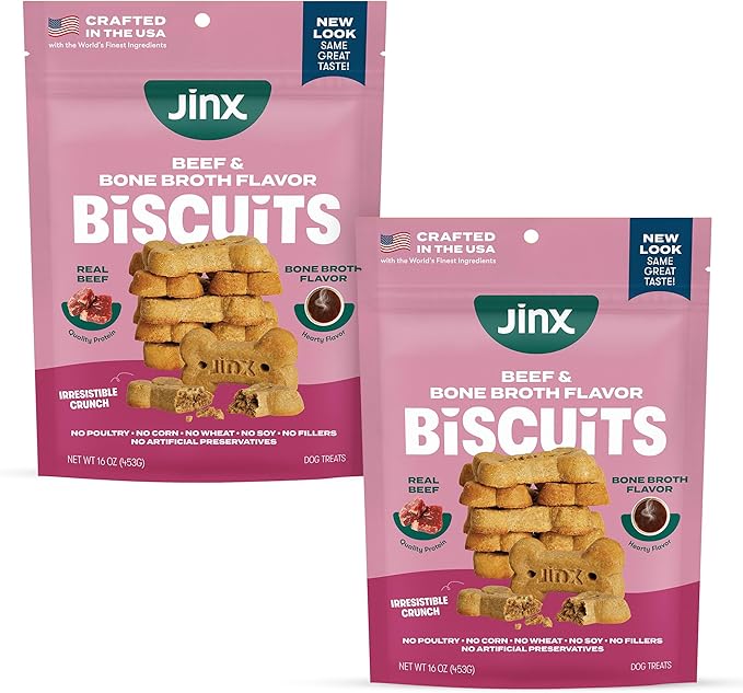Jinx Oven-Baked Beef Bone Broth Biscuit Dog Treats Bundle - Pack of 2