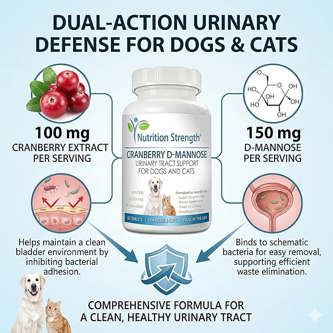 Cranberry D-Mannose for Dogs, Support for Bladder & UTI, Pet Urinary Tract + Immune Health Supplement, Cranberry for Dogs with D-Mannose & Vitamin C, 150 Chewable Tablets