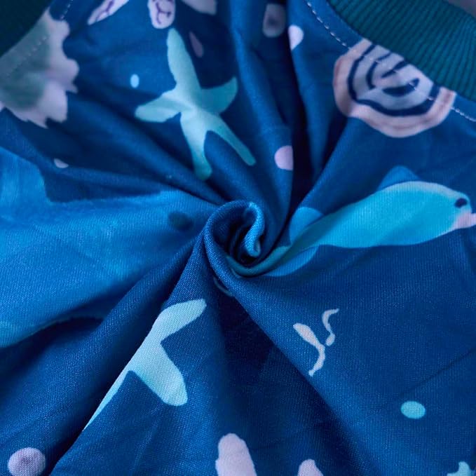 PetWarm Surgical Suit for Dogs, Onesie for Dogs After Surgery, Dog Pajama Recovery Suit, Lightweight Protective Onesie After Surgery, Anti-Lick Full Bodysuit, Marine Animal Patterns, Blue, XS