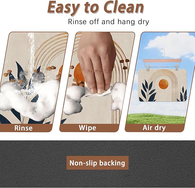 Sun Boho Leaf Dog Cat Food Mat,Absorbent Pet Feeding Mat for Food and Water,Non-Slip Dog Bowl Mats Floor Protector 16"x24"
